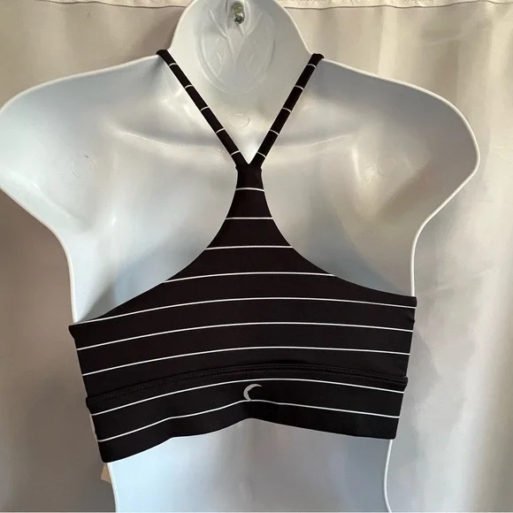 ZYIA Active NEW Black Stripe Light n Tight Racer Straps Bra Size S